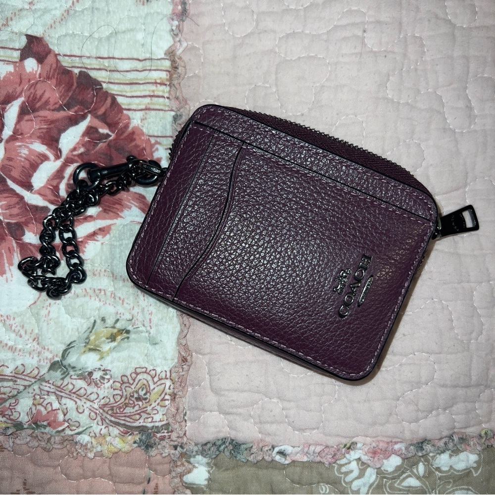 Coach Dark Purple Leather Coin Pouch